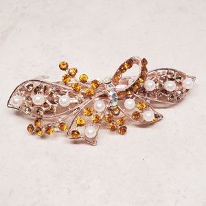 Champagne pearl prom pageant sweet 16 gem hair barrette clip fashion accessories